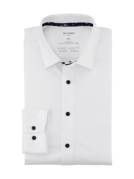 Camisa Olymp LUXOR modern fit JERSEY blanco con cuello Nuevo Kent de corte moderno