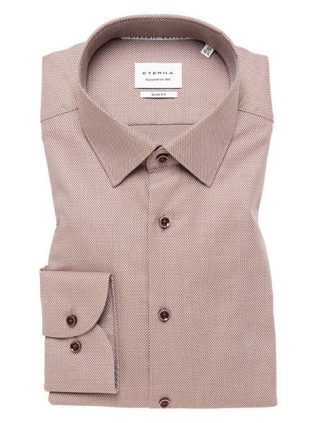 Camicia Eterna SLIM FIT UNI STRETCH marrone chiaro con Kent collar in taglio stretto