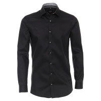 Venti shirt BODY FIT TWILL black with Kent collar in narrow cut