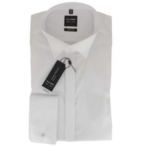 OLYMP Level Five soirée body fit shirt UNI POPELINE white with Wing collar in narrow cut