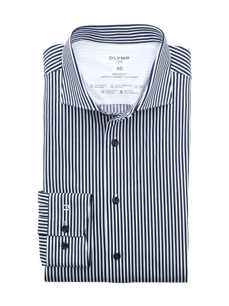 Camisa Olymp LUXOR modern fit JERSEY azul oscuro con cuello Kent de corte moderno