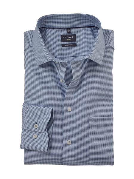 Camicia Olymp LUXOR modern fit FAUX UNI azzurro con Global Kent collar in taglio moderno