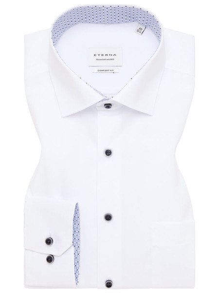 Camisa Eterna COMFORT FIT UNI POPELINE blanco con cuello Kent de corte clásico