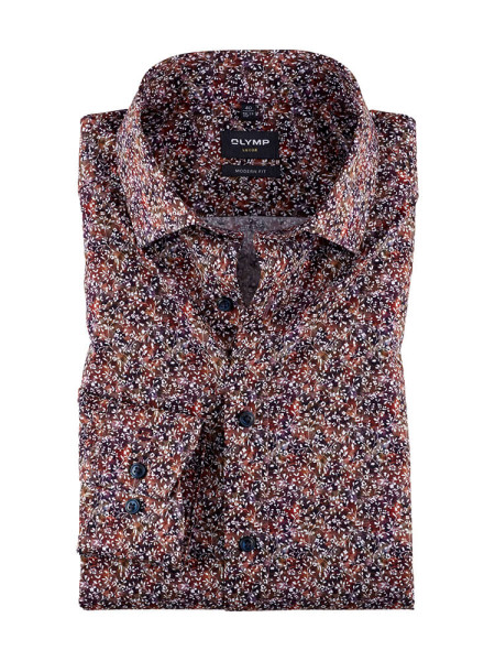 Camicia Olymp LUXOR PRINT rosso scuro con Global Kent collar in taglio moderno