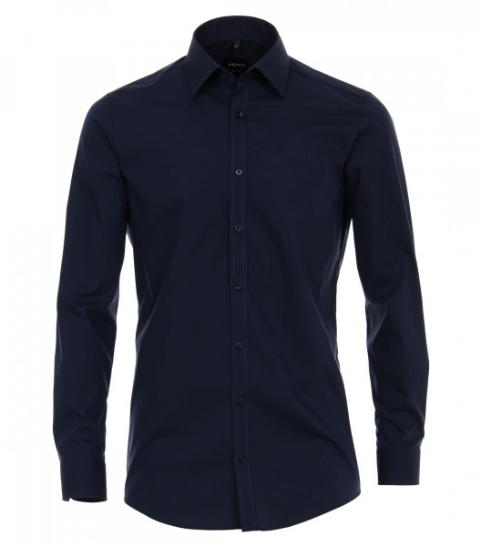 Venti shirt BODY FIT UNI POPELINE dark blue with Kent collar in narrow cut