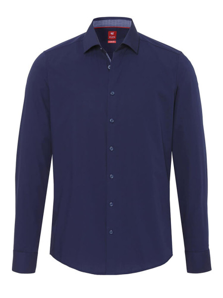 Pure overhemd SLIM FIT UNI STRETCH donkerblauw met Kent-kraag in smalle snit