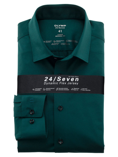 Camisa Olymp LUXOR modern fit JERSEY verde con cuello Nuevo Kent de corte moderno