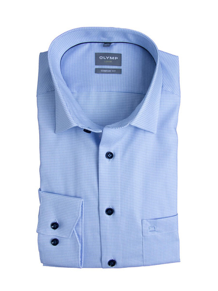 Camisa Olymp LUXOR PEPITA azul claro con cuello Nuevo Kent de corte clásico