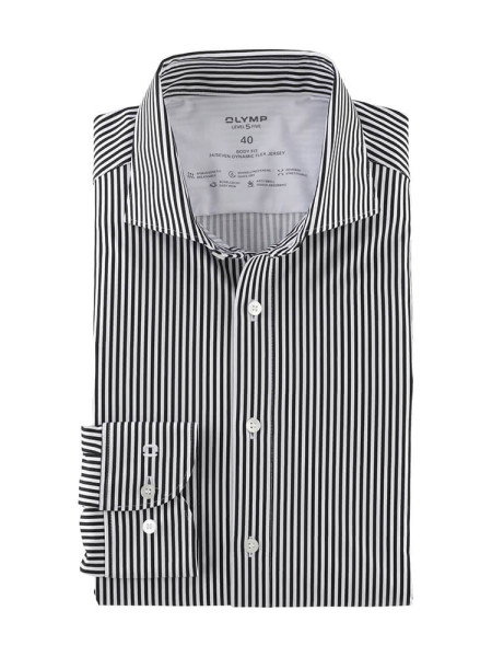 Camisa Olymp LEVEL 5 JERSEY negro con cuello Kent moderno de corte estrecho