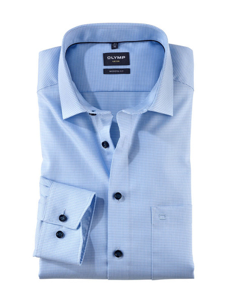 Camisa Olymp LUXOR PEPITA azul claro con cuello Global Kent de corte moderno