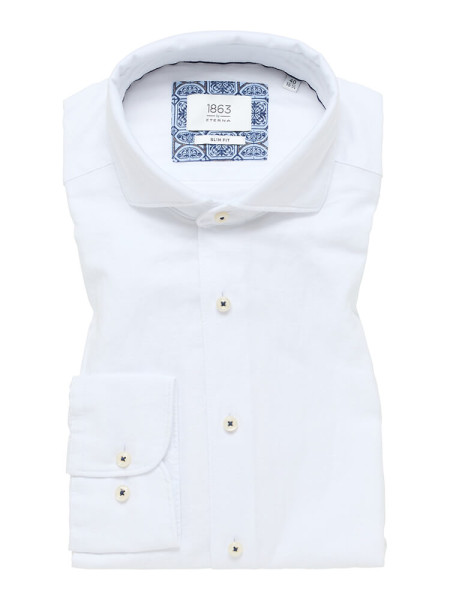 Camicia Eterna SLIM FIT MISCELA DI LINO bianco con Spaccato collar in taglio stretto