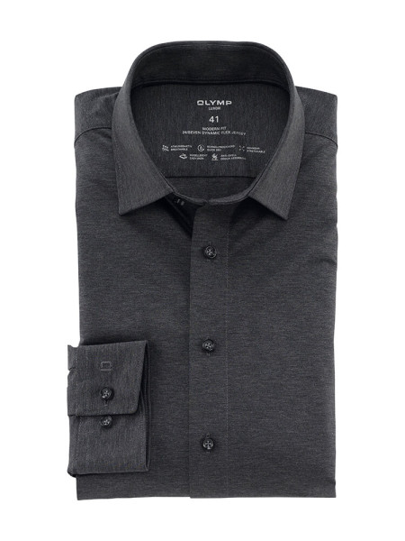 Olymp shirt LUXOR modern fit JERSEY anthracite with New Kent collar in modern cut