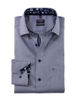 Olymp shirt LUXOR modern fit FAUX UNI dark blue with Global Kent collar in modern cut