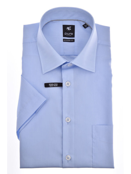 Camisa Pure MODERN FIT UNI POPELINE azul claro con cuello Kent de corte moderno