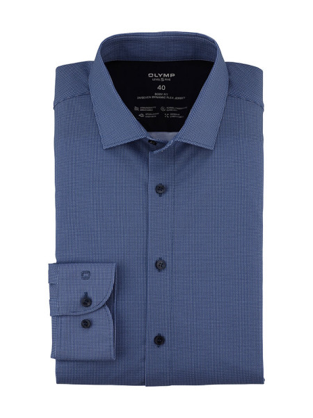 Camisa Olymp LEVEL 5 JERSEY azul medio con cuello Kent moderno de corte estrecho