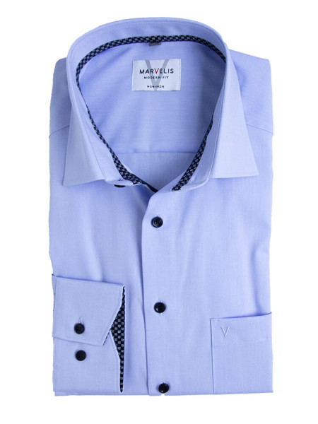 Chemise Marvelis MODERN FIT UNI POPELINE bleu clair avec col Nouveau Kent en coupe moderne