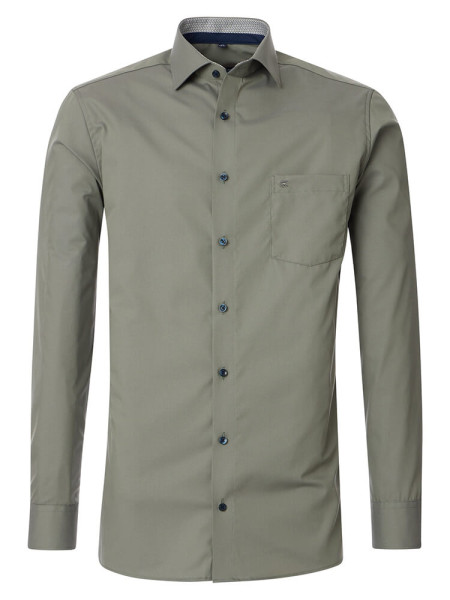 Camisa CASAMODA MODERN FIT UNI STRETCH verde con cuello Kent de corte moderno