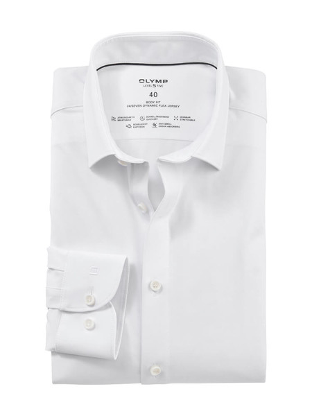 Camisa Olymp LEVEL 5 JERSEY blanco con cuello New York Kent de corte estrecho