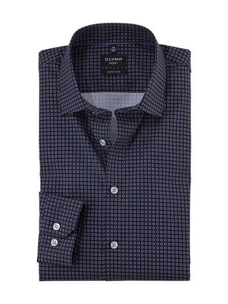 Camicia Olymp NO. SIX PRINT blu scuro con New York Kent collar in taglio super stretta