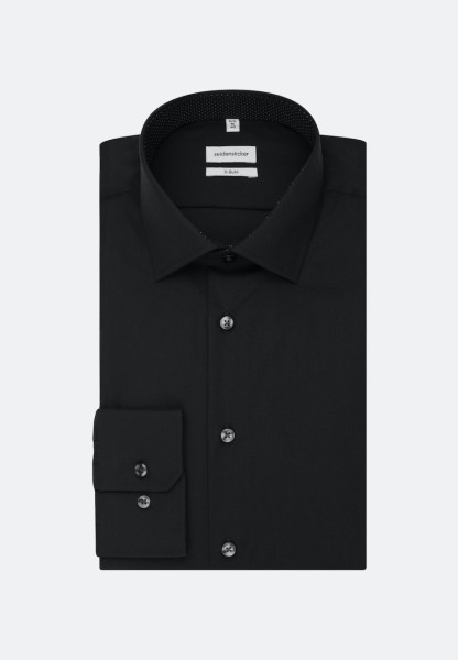 Camisa Seidensticker EXTRA SLIM UNI POPELINE negro con cuello Business Kent de corte súper estrecho