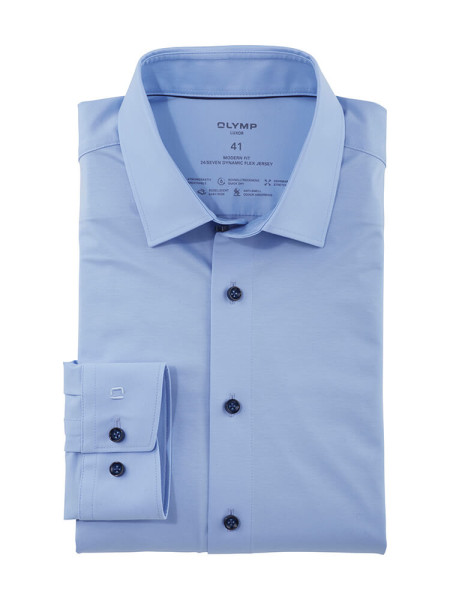 Camicia Olymp LUXOR modern fit JERSEY azzurro con Nuovo Kent collar in taglio moderno