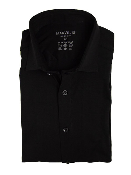 Marvelis shirt BODY FIT JERSEY black with New York Kent collar in narrow cut