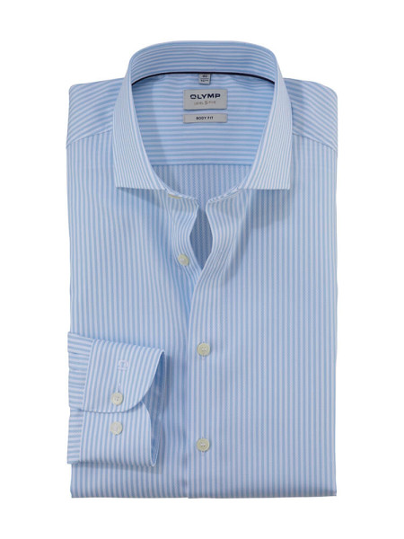 Camisa Olymp LEVEL 5 TWILL RAYAS azul claro con cuello Royal Kent de corte estrecho