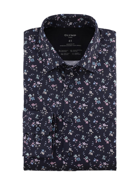 Camisa Olymp LUXOR modern fit JERSEY azul oscuro con cuello Nuevo Kent de corte moderno