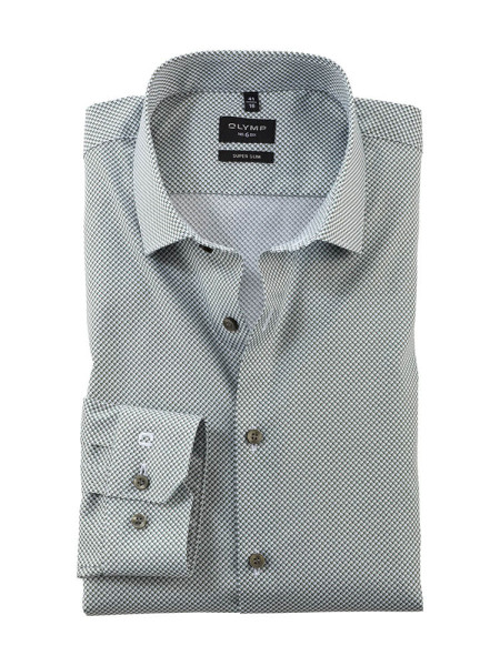 Camisa Olymp NO. SIX PRINT verde con cuello Kent moderno de corte súper estrecho