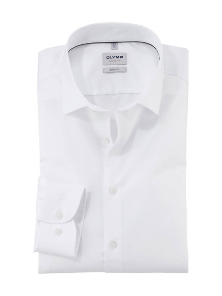 Camisa Olymp LEVEL 5 SATÍN blanco con cuello New York Kent de corte estrecho