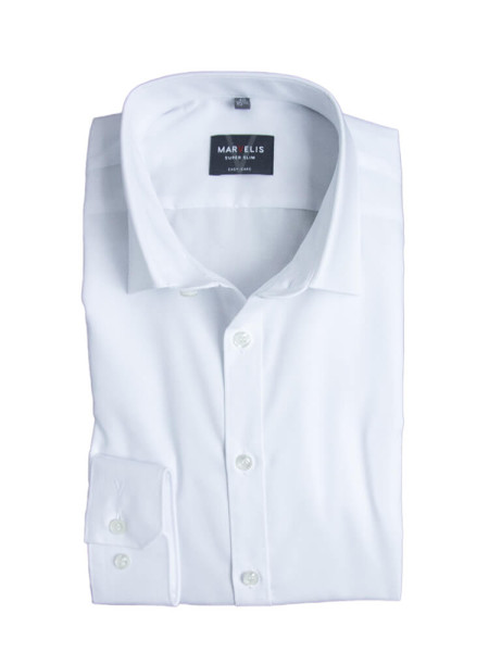 Chemise Marvelis SUPER SLIM UNI POPELINE blanc avec col Kent en coupe super étroite