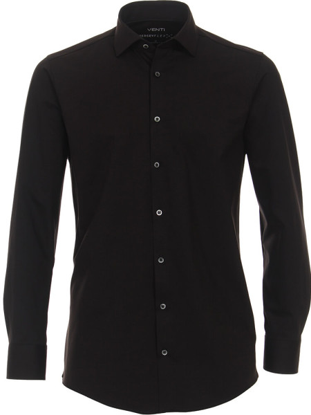 Camisa Venti MODERN FIT JERSEY negro con cuello Kent de corte moderno