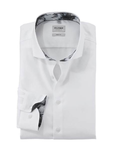 Camisa Olymp LEVEL 5 FAUX UNI blanco con cuello Royal Kent de corte estrecho