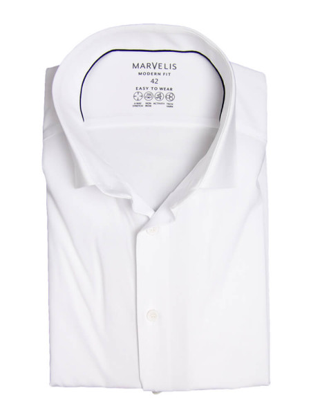 Camisa Marvelis MODERN FIT PERFORMANCE blanco con cuello Kent moderno de corte moderno