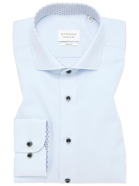 Eterna shirt SLIM FIT UNI POPELINE light blue with Shark collar in narrow cut