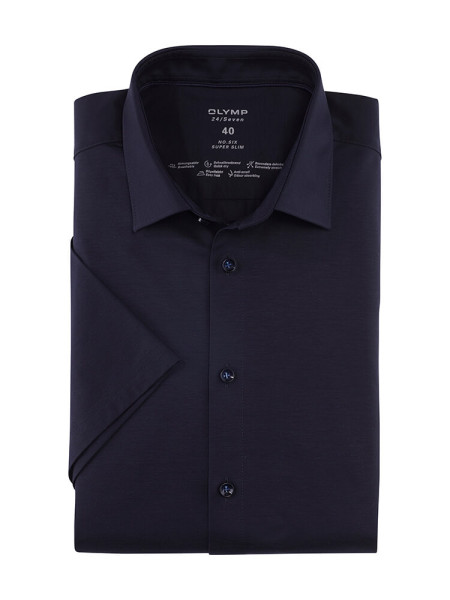 Camicia Olymp NO. SIX JERSEY blu scuro con Kent urbano collar in taglio super stretta