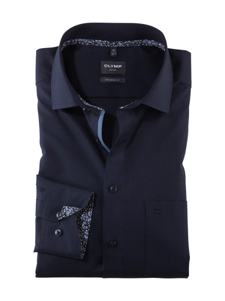 Camicia Olymp LUXOR UNI POPELINE blu scuro con Global Kent collar in taglio moderno