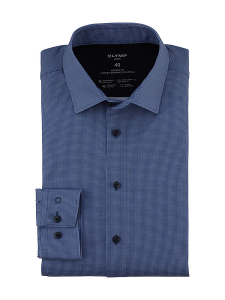 Camicia Olymp LUXOR modern fit JERSEY blu medio con Nuovo Kent collar in taglio moderno