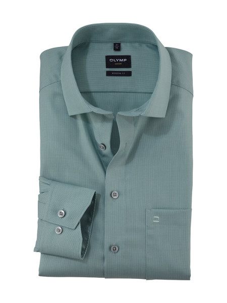 Camicia Olymp LUXOR modern fit FAUX UNI verde con Global Kent collar in taglio moderno