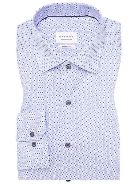 Camisa Eterna MODERN FIT UNI POPELINE azul claro con cuello Kent de corte moderno