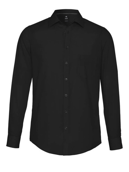 Camisa Pure MODERN FIT UNI POPELINE negro con cuello Kent de corte moderno