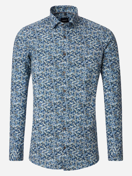 Camisa Venti MODERN FIT PRINT azul oscuro con cuello Under Button Down de corte moderno