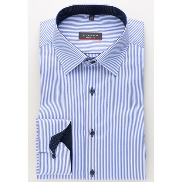 Eterna overhemd MODERN FIT TWILL STRIPES middelblauw met Moderne Kentkraag in moderne snit