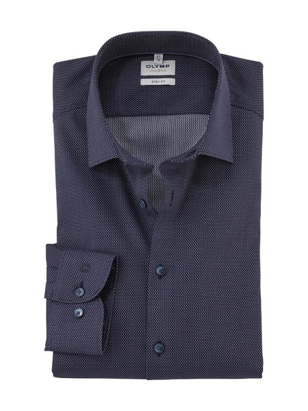 Camisa Olymp LEVEL 5 FAUX UNI azul oscuro con cuello New York Kent de corte estrecho