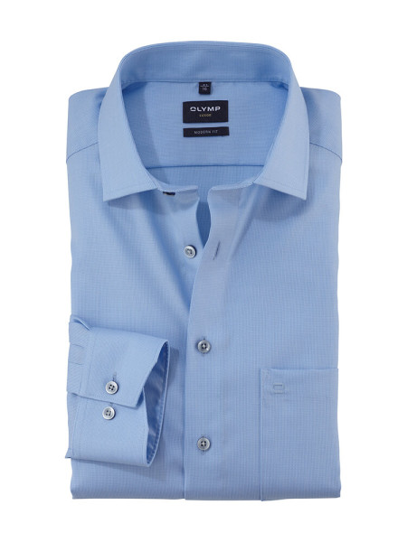 Camisa Olymp LUXOR modern fit FAUX UNI azul claro con cuello Global Kent de corte moderno