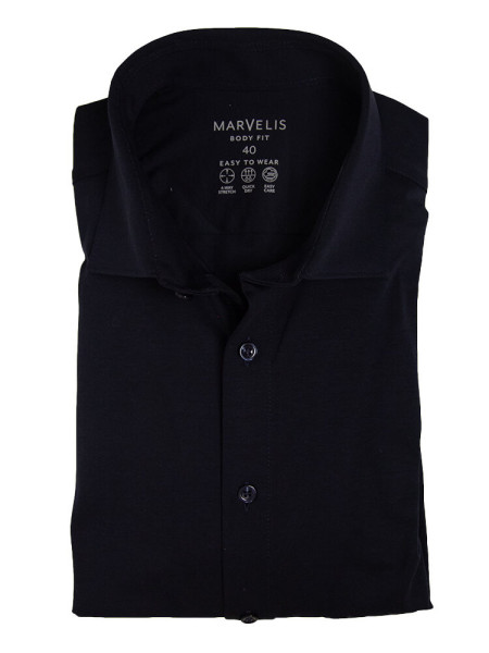 Marvelis shirt BODY FIT JERSEY dark blue with New York Kent collar in narrow cut