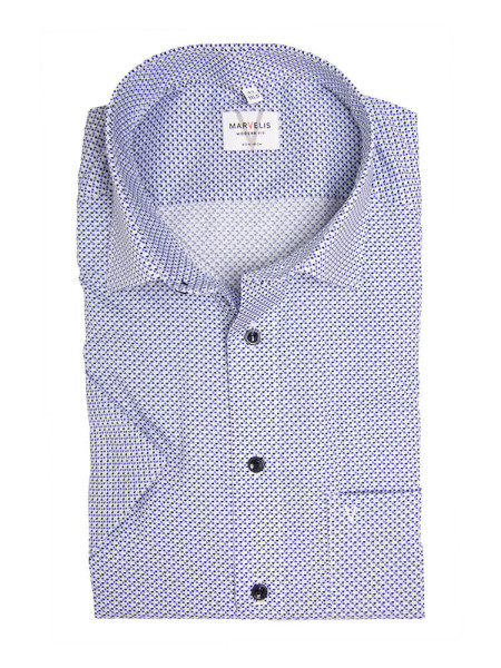 Chemise Marvelis MODERN FIT UNI POPELINE bleu clair avec col Nouveau Kent en coupe moderne