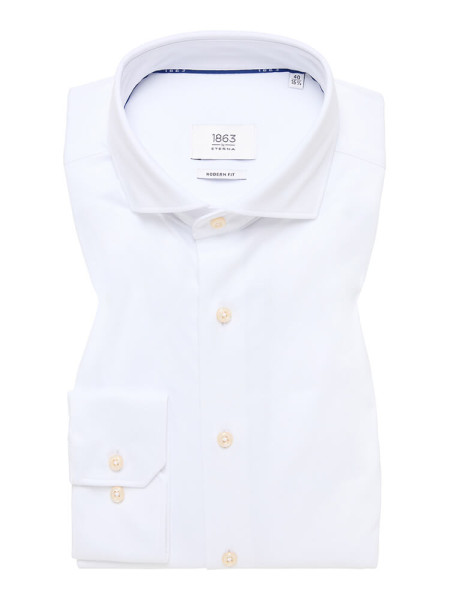 Camisa Eterna MODERN FIT JERSEY blanco con cuello Seccionado de corte moderno