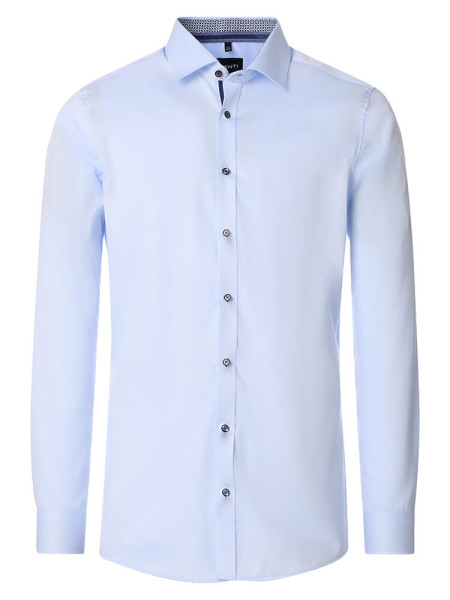 Camisa Venti BODY FIT TWILL azul claro con cuello Kent de corte estrecho