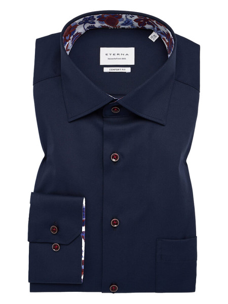 Camicia Eterna COMFORT FIT TWILL blu scuro con Kent collar in taglio classico